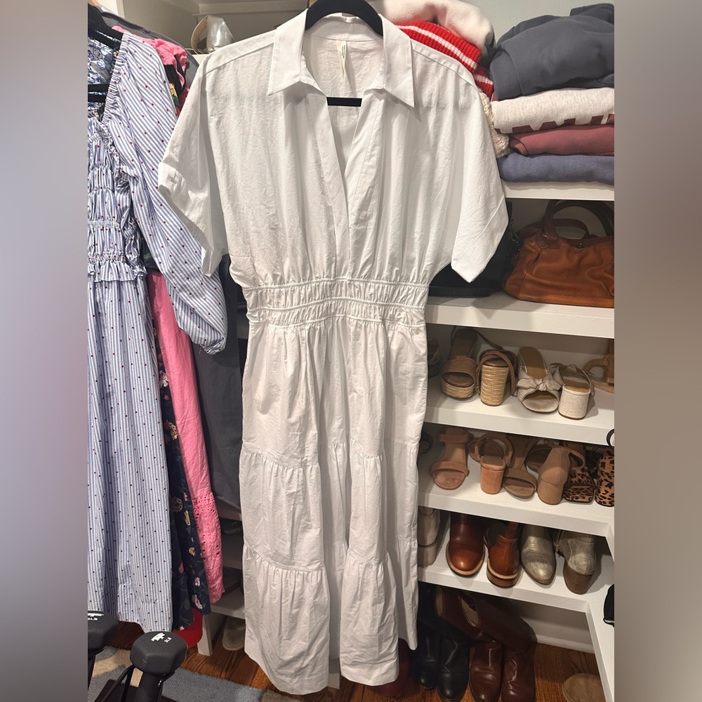 Anthropologie White Midi Dress with Notched Collar NWOT